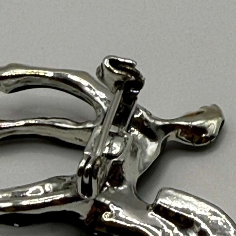 Vintage Black Enamel Horse Foal Brooch Silver Tone Equestrian Pony Pin Figural
